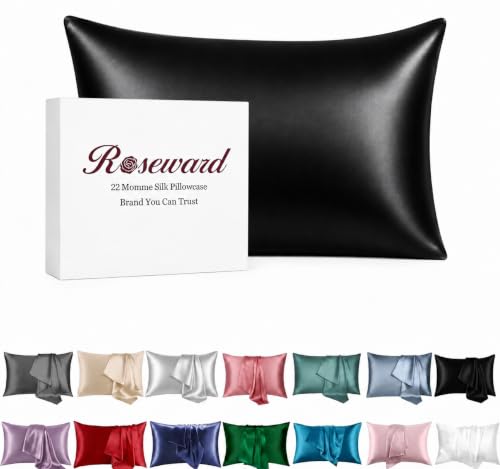 "Black Silk Pillowcase with Natural Dye, USA, Oeko-TEX Certified Real 22 Momme King Silk Pillow Cases with Zipper for Beauty Sleep, Anti Aging, 1 Pack 20""x36"" (King, Black)"