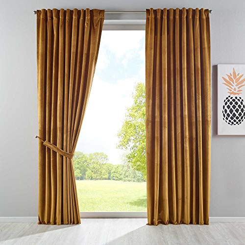 Gardinenbox Milano 20357 Blackout Curtain Velvet Opaque Tab-Top Tape Drawstring Blackout Can Be Shortened 2 Pieces H x W 280 x 135 cm