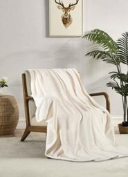 Miracle Home. Fleece Blanket Reversible Microfiber Glass Flannel Velour 260GSM, Soft, Warm and Lightweight, Machine Washable, 220 X 240 cm, Ecru