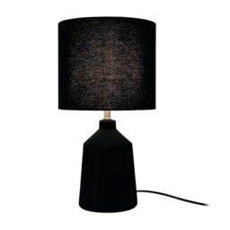 Relaxdays Table Lamp, Patterned Ceramic Base, Fabric Shade, E14, H x D: 42 x 23 cm, Bedside Lamp with Cable, Black