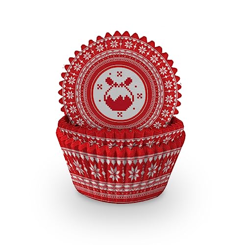 Anniversary House Pack of 60 Christmas Jumper Print Cupcake Cases for Baking - Christmas Baking Cups in Heavy Duty Greaseproof Paper, Festive Sweater Design for Xmas Muffins/Cup Cakes, J217