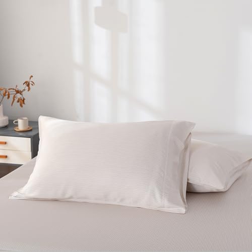Bella Coterie - Luxury Bamboo Viscose Queen Size Pillowcase Set - Organically Grown - Cooling For Hot Sleepers - Ultra Soft - Hypoallergenic - 2 Pillowcases [Striped Dune]