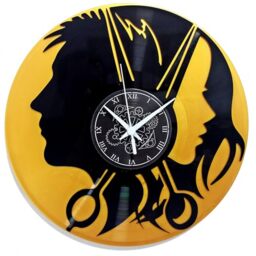 Instant Karma Clocks - Wall Clock - Barber Shop - Hair Salon - Hairdresser Stylist (Black And Gold MM1)