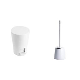 TATAY Diabolo Bathroom Bin with Pedal, 5L Capacity, Removable Interior, White. + Standard Toilet Brush, Black Brush, White Color.