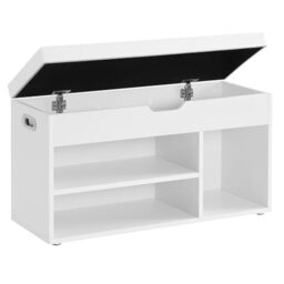 VASAGLE Shoe Bench with Cushion, Storage Bench with Padded Seat, 3 Compartments, Hidden Storage, Shelves, Living Room Lounge Hallway Bedroom, Load Capacity 150 kg, White LHS30W