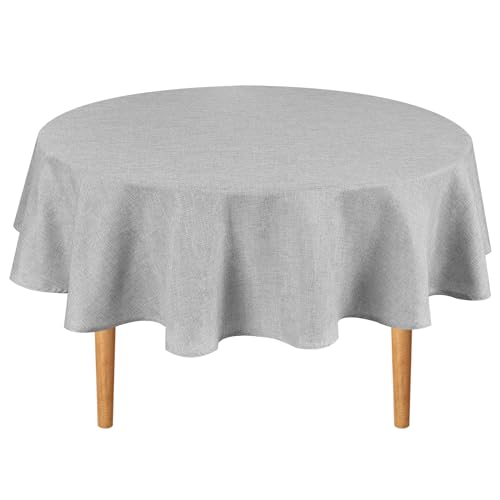 Hiasan 90 Inch Round Tablecloth Linen - Wrinkle and Stain Resistant Washable Polyester Fabric Table Cloth for Patio Dining Room Kitchen Party, Light Grey