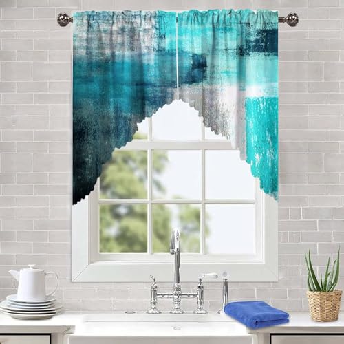 "ULQUISNCE Turquoise Swag Valances Set, Teal Swag Curtains Abstract Kitchen Curtains Fade and Wrinkle Resistant - Ideal for Living Room, Kitchen, Bathroom (36"" x 36"", 2 Panels)"