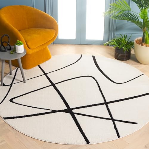 Safavieh Geometric Rug for Living Room, Dining Room, Bedroom - Melody Collection, Short Pile, in Ivory and Black, 88 X 144 cm