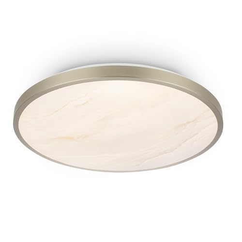 BRILONER - LED Ceiling Light, Warm-White 3000K, Decorative Alabaster Design, 17.5 W Module at 2400lm, Ceiling Lights Living Room, LED Lights for Bedroom, Kitchen Light, 33 x 6 cm, Nickel Matt