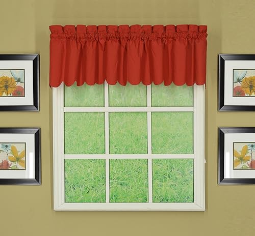 "Today's Curtain, Orleans Scallop Curtain, Brick Red Valance, 60"" W x 12"" L, Brick Red"