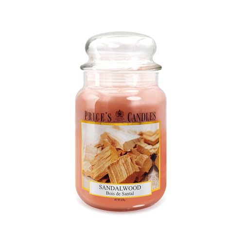Price's Candles Large Jar Sandalwood Scented Candle Long Burning Home Fragrance Candle Decorative Glass Jar with Warm Woody Aroma Up to 150 Hours Burn Time