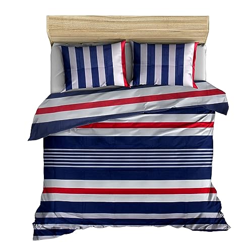 WELL HOME MOBILIARIO & DECORACIÓN Duvet Cover Set + 2 Pillowcases 240 x 220 cm Dark Blue Grey White Red