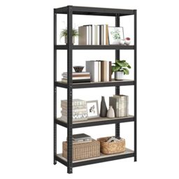 SONGMICS Shelving Unit, 40 x 90 x 180 cm, 875 kg Load Capacity (175 kg per Shelf), Industrial, Adjustable Storage Shelves, for Living Room, Kitchen, Garage, Greige and Black GLR040B21