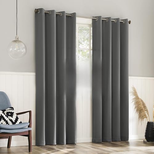 "No. 918 Mendoza 2-Pack Magnetic Closure Energy Saving Grommet Curtain Panel Pair, 54"" x 84"", Grey"