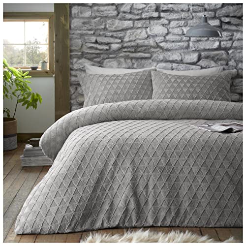 GC GAVENO CAVAILIA Soft Teddy Geometric Duvet Cover, Fluffy Embossed Bedding Quilt Set With Pillowcases, Double, Grey,521037-Vict-Vend