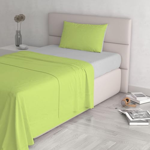Italian Bed Linen Natural Colour Bed Sheet Set, Acid Green/Light Gray, Single