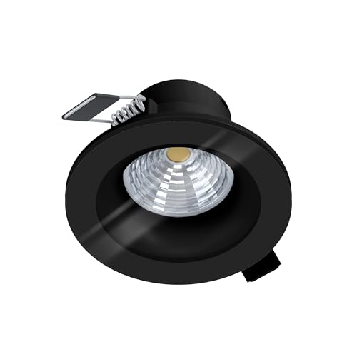 Eglo Recessed spot Light for Ceiling Salabate, dimmable LED Downlight Made of Aluminium and Glass, Black Bathroom Spotlight, Warm White, IP44, Ø 3.5 inches