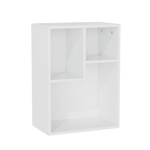 VECELO 2-Tier Bookcase, 3 Cube Bookshelf with Height Difference Shelves, Floor Standing Storage Display Unit for Living Room, Bedroom, Home Office