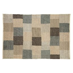 Premier Housewares Large Box Design Rug, Cotton, Wool Bedroom Rug, Handcrafted, Aesthetic Hemmed Finish, Childrens Rug, Muted Color Palette, W240 x D150 x H1cm, Weight 9.9.