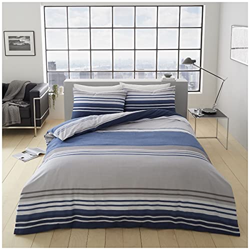 Gaveno Cavailia Easycare Printed Duvet Cover Modern Bedding Quilt Set Reversible Bedding Banded Striped MOXIE King - Moxie-Blue