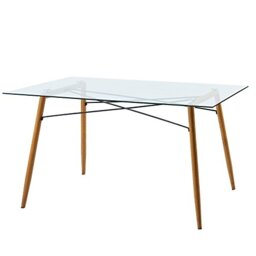 VERSANORA Teamson Home Minimalista Rectangular Large Tempered Glass Top Kitchen Dining Table (Table Only) or Desk with Modern Style and Metal Legs