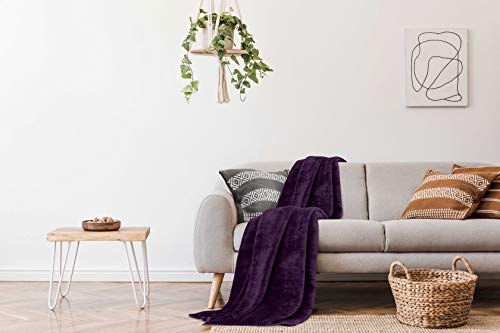 GC GAVENO CAVAILIA Gaveno Cavailia Faux Fur Throw Sofa Bed Mink Blanket, Super Soft Fluffy Easy Care Lightweight Luxury Design, Cosy Warm Settee FleeceThrows [Double (150x200 Cm), Aubergine], Fleece
