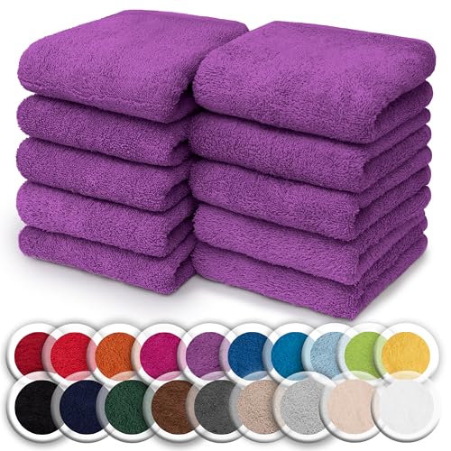 NatureMark Set of 10 Washcloths Made of 100% Cotton - Soft and Absorbent Face and Hand Towels - Practical for Bathroom and Kitchen - 30 x 30 cm, Purple