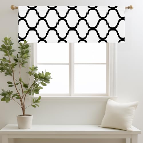 Melodieux Moroccan Fashion Room Darkening Rod Pocket Window Curtain Valance, 52 by 18 Inch, Off-White/Black (1 Panel)