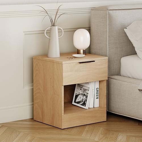 Vida Designs Trega 1 Drawer Bedside Cabinet Pine - Compact Space-Saving Nightstand - 41H x 39W x 28D cm - Engineered Wood - Smooth Glide Drawer, Modern Black Handle - Ideal for Bedroom & Guest Room