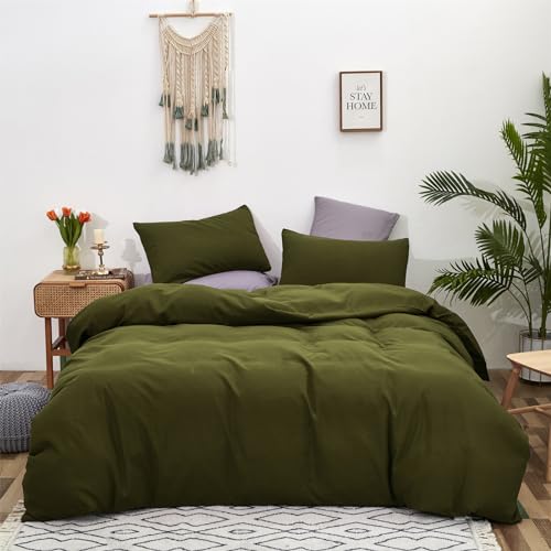 Cottonight Olive Green Bedding Set - Queen Size, Army Green Comforter, Blanket & Quilts - Modern, Soft, Breathable - 3 Piece Set for Women & Men