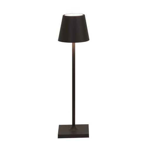 Zafferano, Poldina Micro Lamp, Rechargeable Cordless Table Lamp with Touch Controls, Suitable for Interior and Outdoor, Dimmer, 2200-3000 K, Height 27.5 cm, Black Colour
