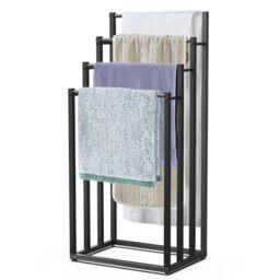 VOUNOT® Freestanding Towel Rail 4-Tier Metal Towel Stand, Stable Towel Holder Storage for Washcloths and Bathroom Accessories, Black