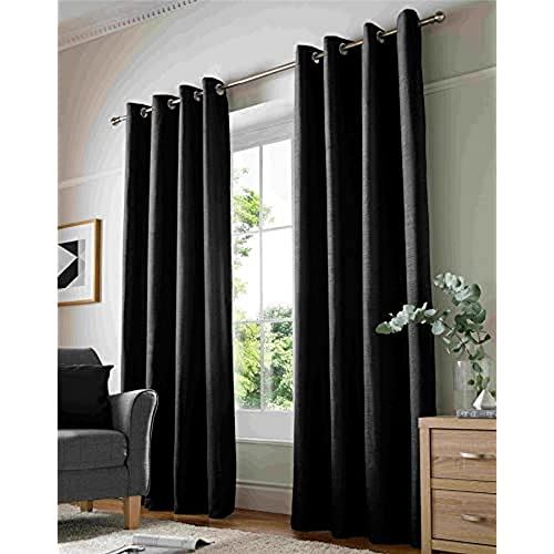 Alan Symonds Curtains Eyelet Ring Top Fully Lined, Chenille Polyester, Black, 66 x 72