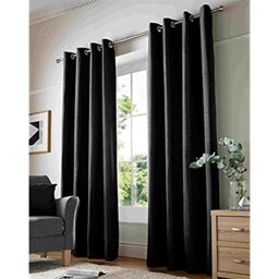 Alan Symonds Curtains Eyelet Ring Top Fully Lined, Chenille Polyester, Black, 66 x 72