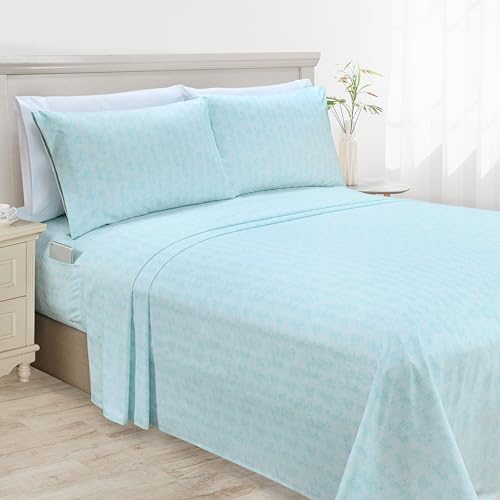 Elegant Comfort Luxury Soft Bed Sheets Wave Pattern - 1500 Premium Hotel Quality Microfiber Softness Wrinkle and Fade Resistant (6-Piece) Bedding Set, Queen, Wave Aqua