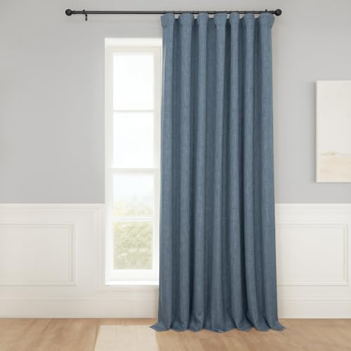 HPD Half Price Drapes Faux Linen Textured Room Darkening Curtains for Bedroom 108 Inches Long (1 Panel), 100W X 108L Extra Wide Curtains for Living Room Home Decor, Reverie Blue