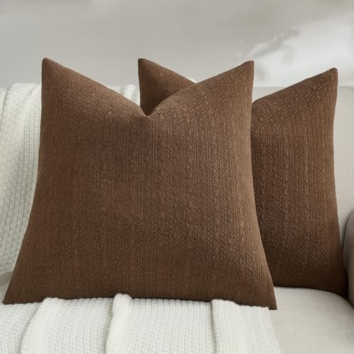 FUTEI Dark Brown Chenille Throw Pillow Covers 18x18 Inch Set of 2,Luxuriously Soft Argyle Textured Cushion Cases,Modern Home Decor for Couch Living Room