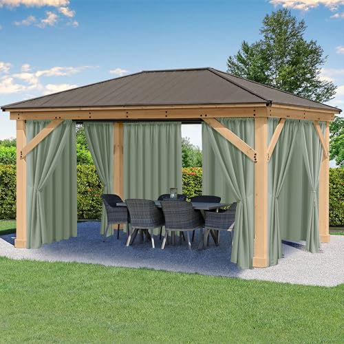 Outdoor Curtains for Patio Waterproof Rod Pocket 6 Pcs 54x84 Sage Green - Weatherproof Privacy Screens, Built-In Top Slots, Multipack Shading Ideal For Porch, Gazebo, Backyard Or Balcony