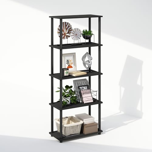 Furinno TURN-N-TUBE Book Shelf, 5-Tier Bookshelf, Bookcase with Multipurpose Compact Display Rack, 29.46 x 59.94 x 145.8 cm, for Living Room, Bedroom, Home Office, Americano/Black