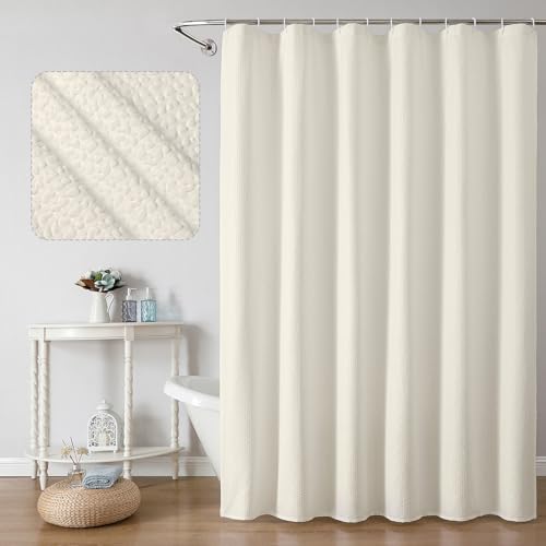 "OWENIE Cream Shower Curtain for Bathroom 78 Inches Long, 3D Embossed Textured Fabric Farmhouse Shower Curtain Soft Cloth, Water Repellent, Machine Washable, Hotel Style, 72"" W x 78"" L, Cream"