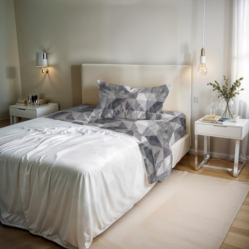 River Cotton Single Bed Sheet Set, Made in Italy – Complete Bed Set, Fitted Sheet, Top Sheet 90 x 200 cm and Pillowcase with Inner Flap (Single, Sepik Grey)
