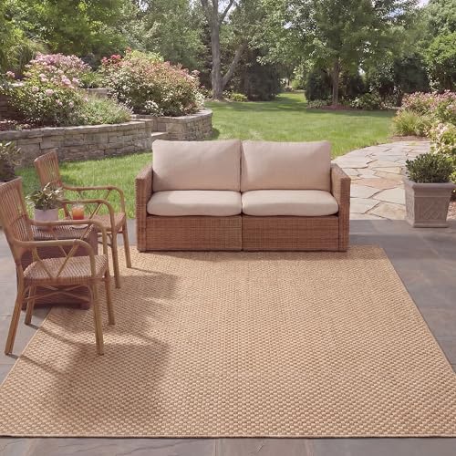 Safavieh Geometric Rug for Indoors & Outdoors - Courtyard Collection, Short Pile, in Beige, 201 X 290 cm