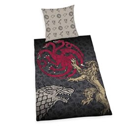Game of Thrones Bedding, Pillowcase approx. 80 x 80 cm, Duvet Cover approx. 135 x 200 cm, with Smooth-Running Branded Zip, 100% Cotton Renforcé