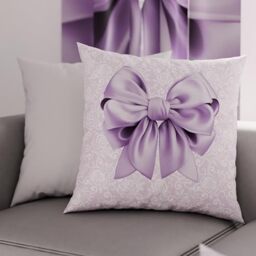 PETTI Artigiani Italiani - Pair of Pillow Cases 80 x 80 cm in Microfibre, Cushions for Bedroom Furniture, Sofa, Living Room, Set of 2 Cushion Covers, Lilac Bow Pillow, 100% Made in Italy