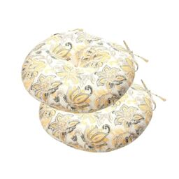 "Bistro Chair Cushions 15 inch,Set of 2,Tufted Round Chair Cushions with Ties,15""x15""x4"",Water Resistant Round Seat Cushion for Barstool Chairs,Patio Garden Kitchen Outdoor Furniture(Yellow Flower)"