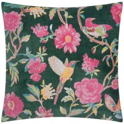 furn. Wylder Aviary Cushion Cover – Cotton Velvet Country Garden Bird Decorative Case (Teal Green – 50x50cm)