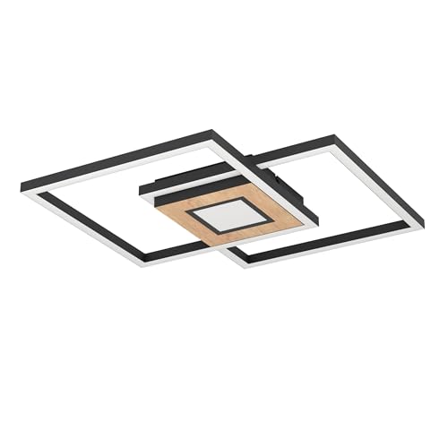 Eglo LED Flush Ceiling Light Marinello - 3 light dimmable lighting with remote control, colour changing living room lamp, warm / cool white, metal, wood and plastic