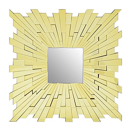 Premier Housewares Wall Mirror Bathroom/Bedroom/Hallway Wall Mounted Mirrors With Matte Gold Finish/Minimalistic Square Mirrors For Living Room 1 x 90 x 90