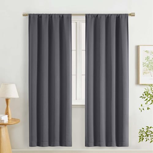 "Lecloud Grey Room Darkening Curtains for Bedroom 72 Inches Long 2 Pcs, Rod Pocket Soft Farmhouse Decor Window Curtains, Thermal Insulated Rustic Solid Drapes for Living Room, Each Panel 40"" W x 72"" L"