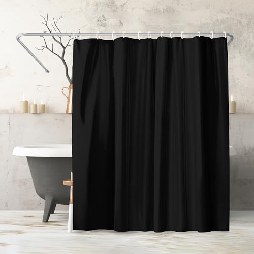 Americanflat 180x200 cm Solid Black Shower Curtain - Water-Resistant Long Shower Curtain with Durable Metal Grommets and 12 Hooks - 100% Polyester